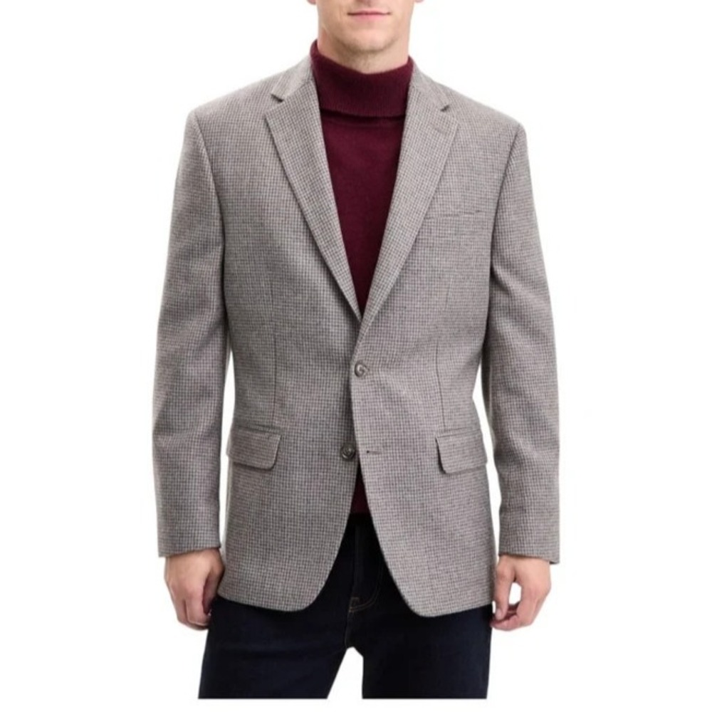 Tommy Hilfiger Men's Modern-Fit Patterned Sport Coat 48R Wool Blend Beige Brown